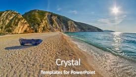  Presentation with empty old paper feather - Theme enhanced with wide step - old abandoned fishermen boat background and a coral colored foreground