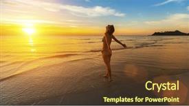  Presentation with beach - Slides featuring widescreen summer - young woman stands background and a tawny brown colored foreground