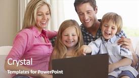  Presentation with family and home love concept - Amazing presentation design having widescreen year - family using laptop on sofa backdrop and a tawny brown colored foreground