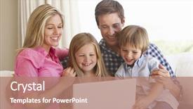  Presentation with family - Beautiful slide set featuring widescreen year - family using laptop on sofa backdrop and a  colored foreground