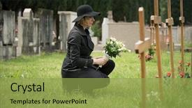  Presentation with flowers - Amazing theme having black widow - woman at graveside with flowers backdrop and a yellow colored foreground
