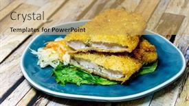  Presentation with veal - Presentation design featuring wiener-schnitzel-veal-cutlet background and a yellow colored foreground