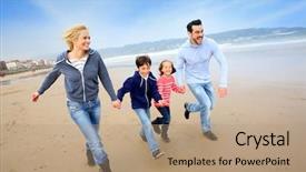  Presentation with wife - PPT layouts with wife action - family running on the beach background and a coral colored foreground