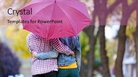  Presentation with under umbrella - Beautiful theme featuring wife action - loving couple under an umbrella backdrop and a coral colored foreground