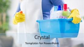  Presentation with plastic pyrolysis - Presentation theme consisting of wife action - woman hold plastic washbowl full background and a light blue colored foreground