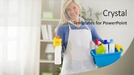  Presentation with sprayer - Cool new slides with wife action - young housewife with chemicals backdrop and a light gray colored foreground