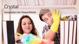  Presentation with husband and wife - Theme with wife and husband cleaning dust background and a lemonade colored foreground