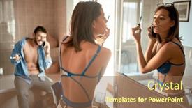  Presentation with hygiene - PPT theme consisting of wife-and-husband-in-bathroom background and a violet colored foreground