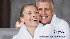  Presentation with senior spa - Slide set consisting of wife from behind at spa background and a sky blue colored foreground