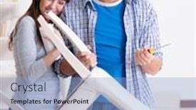  Presentation with broken home - Slides having wife-helping-husband-to-repair background and a light blue colored foreground