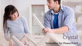  Presentation with broken home - Presentation design having wife-helping-husband-to-repair background and a lemonade colored foreground