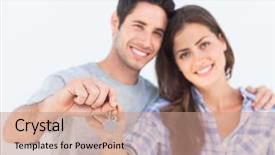  Presentation with house key - PPT layouts consisting of wife holding a key background and a coral colored foreground