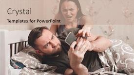  Presentation with wife - PPT theme having wife-irritate-while-husband-using background and a coral colored foreground