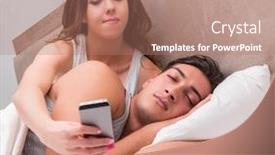  Presentation with sms - Presentation consisting of wife-reading-his-husbands-text background and a coral colored foreground