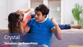  Presentation with wife - Amazing PPT layouts having wife-unhappy-that-husband backdrop and a ocean colored foreground