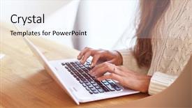  Presentation with wifi - Colorful presentation theme enhanced with wifi house - adult woman wearing warm sweater backdrop and a sky blue colored foreground