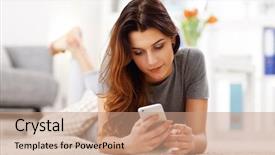  Presentation with wifi - Theme enhanced with wifi house - picture of happy adult woman background and a  colored foreground