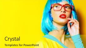  Presentation with glamorous blue - Slide deck with wig alluring over yellow background and a white colored foreground