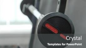  Presentation with fitness - PPT theme having wights-in-a-fitness-hall background and a dark gray colored foreground