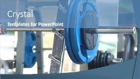  Presentation with fitness - Cool new PPT layouts with wights-in-a-fitness-hall backdrop and a teal colored foreground