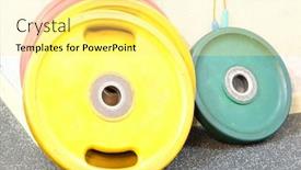  Presentation with fitness - Slide deck featuring wights-in-a-fitness-hall background and a yellow colored foreground