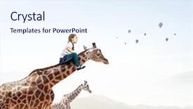  Presentation with media - Cool new presentation theme with wild animals - kid ride giraffe mixed media backdrop and a sky blue colored foreground