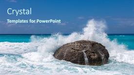  Presentation with beach rocks - Colorful PPT theme enhanced with wild beach of the island of lefkada in greece with water crashing on the rocks backdrop and a ocean colored foreground