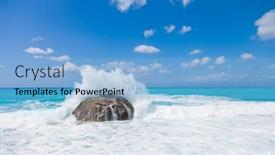  Presentation with beach rocks - PPT theme enhanced with wild beach of the island of lefkada in greece with water crashing on the rocks background and a light blue colored foreground