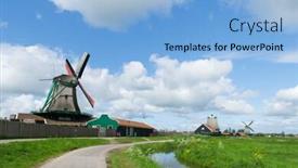  Presentation with windmills - PPT theme having wild-flowers-in-front background and a light blue colored foreground