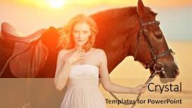  Presentation with horse riding - Amazing PPT layouts having wild horses - beautiful woman riding a horse backdrop and a coral colored foreground
