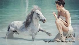  Presentation with white horse - Cool new presentation theme with wild horses - woman with a white horse backdrop and a light gray colored foreground