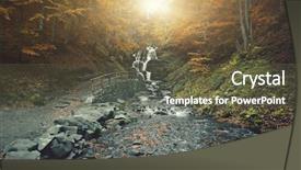  Presentation with forest stream - Colorful presentation enhanced with bridge outdoor stream scenery overview backdrop and a tawny brown colored foreground
