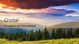  Presentation with ukraine - PPT theme featuring wild nature - tourist camp in a mountains background and a lemonade colored foreground