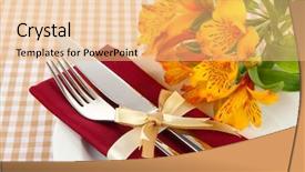  Presentation with dining table - Presentation design consisting of wild orchid - festive dining table setting background and a coral colored foreground