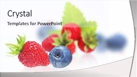  Presentation with blueberry - Colorful slides enhanced with wild strawberry and blueberry macro isolated on white backdrop and a white colored foreground