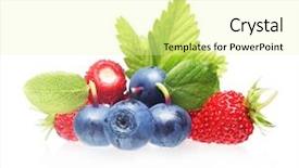  Presentation with blueberry - Slide set having wild strawberry and blueberry macro isolated on white background and a blonde colored foreground