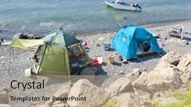  Presentation with rv camping - Presentation theme enhanced with wild tourist camping on desert background and a  colored foreground