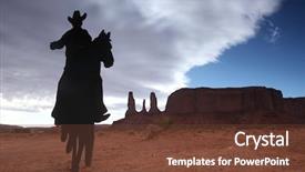  Presentation with cowboy - Cool new slide set with wild west - cowboy on a horse silhouette backdrop and a tawny brown colored foreground