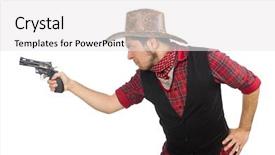  Presentation with cowboy - Cool new slide deck with wild west - young cowboy isolated on white backdrop and a white colored foreground
