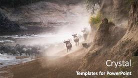  Presentation with kenya - Theme having wildebeest-crossing-the-mara-river background and a tawny brown colored foreground