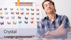  Presentation with butterflies - PPT theme having wildlife science lab - student entomologist studying new species background and a light blue colored foreground