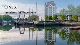  Presentation with white house - Colorful presentation enhanced with willemsbrug bridge oude haven backdrop and a light blue colored foreground