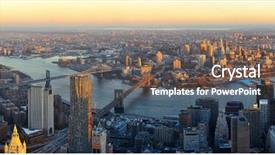  Presentation with new york city - Slide deck with williamsburg - manhattan downtown sunset rooftop panorama background and a gray colored foreground