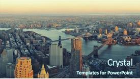  Presentation with taxi cabs new york city - Presentation theme featuring williamsburg - manhattan downtown sunset rooftop panorama background and a ocean colored foreground