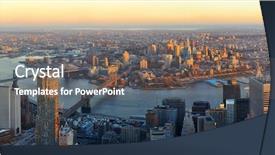  Presentation with taxi cabs new york city - Presentation theme with williamsburg - manhattan downtown sunset rooftop panorama background and a gray colored foreground
