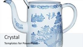  Presentation with enamel - Cool new slides with willow pattern - antique enamel jug isolated backdrop and a light blue colored foreground