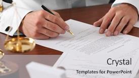  Presentation with public document - Presentation theme having wills - notary public in office signing background and a light gray colored foreground
