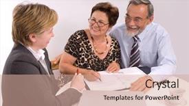  Presentation with planner - Presentation theme having wills estate planning - mature couple talking to financial background and a  colored foreground