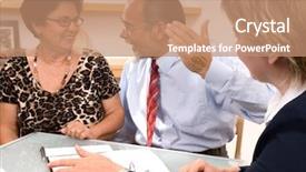  Presentation with planner - Amazing theme having wills estate planning - mature couple talking to financial backdrop and a  colored foreground