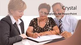  Presentation with agreement signing - Cool new PPT theme with wills estate planning - senior couple signing agreement backdrop and a soft green colored foreground